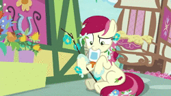 Size: 1920x1080 | Tagged: safe, screencap, roseluck, earth pony, pony, g4, student counsel, animated, cute, daaaaaaaaaaaw, fail, female, flower, glue, glue bottle, horse problems, mare, mouth hold, rosabetes, silly, silly pony, solo, sound, stick, webm