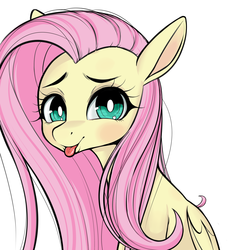 Size: 3000x3000 | Tagged: safe, artist:coinpo, fluttershy, pegasus, pony, g4, bust, cute, female, folded wings, high res, looking at you, mare, portrait, shyabetes, simple background, smiling, solo, tongue out, white background, wings