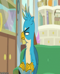 Size: 360x440 | Tagged: safe, screencap, gallus, smolder, dragon, griffon, g4, student counsel, animated, caption, couch, dragoness, female, gallus' book, gif, image macro, loop, school of friendship, starlight's office, text, wrong aspect ratio