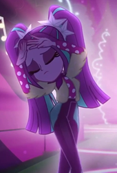 Size: 448x658 | Tagged: safe, screencap, aria blaze, equestria girls, equestria girls series, find the magic, g4, spoiler:eqg series (season 2), alternate clothes, clothes, cropped, dancing, eyes closed, female, pigtails, polka dots, ponytails, pose, solo