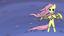 Size: 3840x2160 | Tagged: safe, artist:abluskittle, fluttershy, pegasus, pony, g4, hurricane fluttershy, feather, female, flying, goggles, high res, hoof hold, mare, scene interpretation, signature, spread wings, tornado, windswept mane, wings