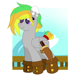 Size: 1800x1800 | Tagged: safe, artist:ponkus, oc, oc only, oc:odd inks, pegasus, pony, clothes, knife, pirate, ship, shoes, solo, water, wave