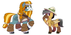 Size: 1280x640 | Tagged: safe, artist:itstechtock, daring do, rockhoof, earth pony, pony, g4, hat, missing accessory, pith helmet, simple background, transparent background