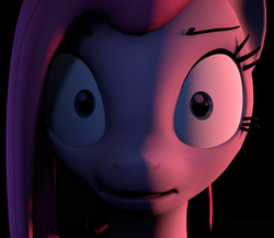 Size: 1242x1080 | Tagged: safe, artist:camtwo, derpibooru exclusive, pinkie pie, earth pony, pony, g4, 3d, close-up, dark, despair, eyebrows, female, looking at you, mare, open mouth, pinkamena diane pie, sad, scared, shrunken pupils, solo, source filmmaker