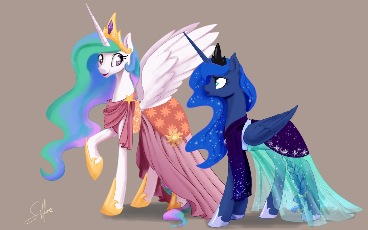 2061751 - safe, artist:silfoe, edit, editor:childofthenight, princess  celestia, princess luna, alicorn, pony, royal sketchbook, g4, make new  friends but keep discord, my little pony: friendship is magic, braided  tail, clothes, cute, cutelestia,