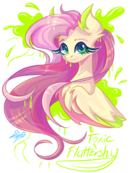Size: 1500x2000 | Tagged: safe, artist:alexbluebird, fluttershy, pegasus, pony, g4, bust, chest fluff, eyelashes, female, looking at you, mare, portrait, simple background, solo, three quarter view, toxic, transparent background, wings