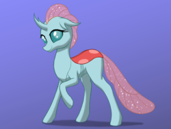 Size: 2000x1500 | Tagged: safe, artist:nebulastar985, ocellus, changedling, changeling, g4, blue background, cute, diaocelles, female, raised hoof, simple background, solo