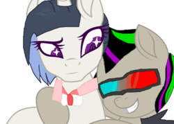 Size: 1156x826 | Tagged: safe, artist:eeveegirl324, artist:teepew, oc, oc only, oc:nuance harmoney, oc:sawtooth vibe, earth pony, pony, unicorn, icey-verse, base used, bowtie, ear piercing, earring, female, glasses, hug, jewelry, magical lesbian spawn, mare, offspring, parent:octavia melody, parent:vinyl scratch, parents:scratchtavia, piercing, siblings, simple background, sisters, transparent background