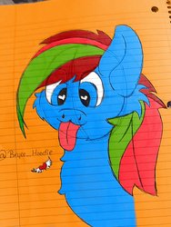 Size: 720x960 | Tagged: artist needed, safe, oc, oc only, oc:bacon hoodie, pony, cheek fluff, heart eyes, lined paper, solo, tongue out, traditional art, wingding eyes