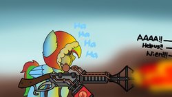 Size: 1280x720 | Tagged: artist needed, safe, oc, oc only, oc:bacon hoodie, pony, flamethrower, phlogistinator, pyro (tf2), solo, team fortress 2, weapon