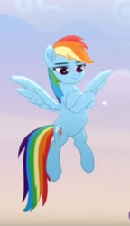 Size: 295x513 | Tagged: safe, screencap, rainbow dash, pegasus, pony, rainbow roadtrip, cropped, crossed hooves, female, flying, mare, smiling, smirk, smug, solo, spread wings, wings