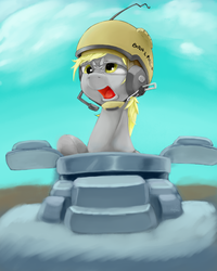 Size: 2000x2500 | Tagged: safe, artist:usager, derpy hooves, pony, g4, helmet, high res, tank (vehicle)