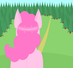 Size: 3000x2819 | Tagged: safe, artist:alltimemine, pinkie pie, earth pony, pony, g4, back, female, forest, high res, inkscape, lineless, mare, pine tree, rear view, road, solo, tree, vector