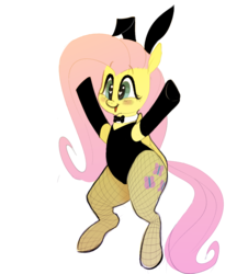 Size: 1348x1492 | Tagged: safe, artist:hattsy, fluttershy, pony, g4, armpits, blushing, bowtie, bunny suit, bunnyshy, clothes, cute, evening gloves, female, fishnet stockings, gloves, heart eyes, hoof gloves, long gloves, mare, open mouth, shyabetes, simple background, smiling, white background, wingding eyes