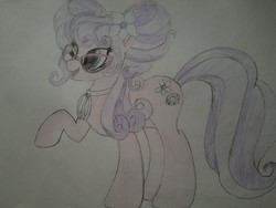 Size: 2016x1512 | Tagged: safe, artist:straighttothepointstudio, edit, petunia petals, earth pony, pony, g4, my little pony: rainbow roadtrip, colored, cute, drawing, female, glasses, long mane, mare, petalbetes, raised hoof, smiling, solo, traditional art