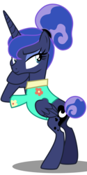 Size: 6000x12000 | Tagged: safe, artist:sunshi, princess luna, alicorn, pony, between dark and dawn, g4, absurd resolution, alternate hairstyle, bare hooves, clothes, eyeshadow, female, folded wings, hair bun, hawaiian shirt, leaning, looking back, makeup, mare, shirt, simple background, smiling, smirk, solo, tail bun, transparent background, vector, wings