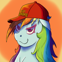 Size: 1000x1000 | Tagged: safe, artist:korencz11, rainbow dash, pony, g4, atg 2019, female, get smoked, hat, newbie artist training grounds, simple background, solo