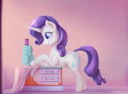 Size: 1024x757 | Tagged: safe, artist:stratodraw, rarity, pony, unicorn, g4, female, mare, sewing machine, smiling, solo