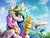 Size: 4320x3279 | Tagged: safe, artist:rysunkowasucharia, princess celestia, alicorn, pony, g4, atg 2019, award, cake, cakelestia, collar, crown, crumbs, cute, cutelestia, female, food, jewelry, mare, necklace, newbie artist training grounds, regalia, smiling, solo, table, trophy