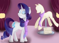 Size: 1600x1152 | Tagged: safe, artist:sadtrooper, rarity, pony, canterlot boutique, g4, atg 2019, clothes, female, mannequin, newbie artist training grounds, scarf, solo