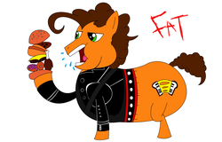 Size: 6784x4344 | Tagged: safe, artist:claytoons1994, cheese sandwich, earth pony, pony, g4, absurd resolution, bhm, burger, donut, fat, fat (song), food, male, ponies eating meat, simple background, solo, stallion, tight clothing, voice actor joke, weird al yankovic, white background