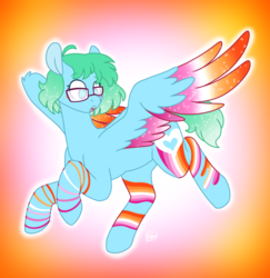 Size: 2352x2417 | Tagged: safe, artist:sandwichbuns, oc, oc only, oc:cyan pastel, pegasus, pony, female, glasses, high res, mare, rainbow power, solo