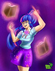 Size: 1024x1319 | Tagged: safe, artist:pete-da-graptor, sci-twi, twilight sparkle, equestria girls, g4, my little pony equestria girls: better together, book, female, geode of telekinesis, glasses, magical geodes, ponytail, solo