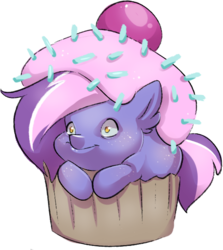 Size: 548x613 | Tagged: safe, artist:kez, oc, oc only, oc:berry frost, pony, cupcake, food, simple background, solo, sprinkles, transparent background