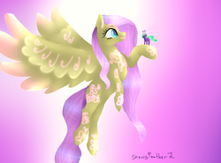 Size: 1200x890 | Tagged: safe, artist:sunniesfunthecupcake, fluttershy, oc, oc:sassuki, breezie, pegasus, pony, g4, breezie oc, spread wings, wings