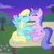 Size: 2100x2100 | Tagged: safe, artist:sjart117, sassaflash, sea swirl, seafoam, pegasus, pony, unicorn, g4, bench, cloud, commission, eyes closed, female, flower, high res, holding hooves, kissing, lesbian, mare, night, park, sassaswirl, shipping, sitting, stars, tree