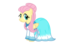 Size: 3200x2000 | Tagged: safe, artist:bronyacholly, fluttershy, pony, g4, clothes, dress, female, high res, looking at you, simple background, smiling, solo, transparent background