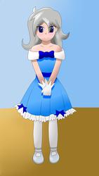 Size: 1152x2048 | Tagged: safe, artist:silver stardust, oc, oc only, oc:silver stardust, human, blushing, clothes, crossdressing, cute, dress, femboy, humanized, looking at you, male, solo, trap