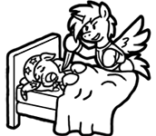 Size: 172x150 | Tagged: safe, artist:crazyperson, alicorn, pony, fallout equestria, fallout equestria: commonwealth, bed, fanfic art, generic pony, imminent murder, knife, picture for breezies, sleeping