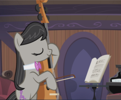 Size: 1139x941 | Tagged: safe, screencap, octavia melody, pony, g4, slice of life (episode), bipedal, bow (instrument), cello, cropped, eyes closed, female, mare, musical instrument, playing instrument, smiling, solo