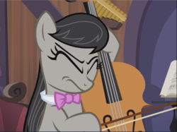 Size: 1255x941 | Tagged: safe, screencap, octavia melody, earth pony, pony, g4, slice of life (episode), annoyed, bow (instrument), cello, cropped, eyes closed, female, mare, musical instrument, playing instrument, solo