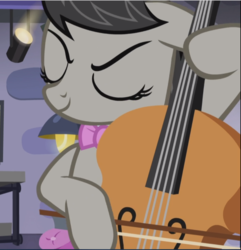Size: 909x942 | Tagged: safe, screencap, octavia melody, earth pony, pony, g4, slice of life (episode), bow (instrument), cello, cropped, eyes closed, female, floppy ears, mare, musical instrument, playing instrument, smiling, solo