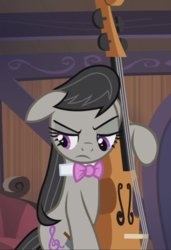 Size: 643x938 | Tagged: safe, screencap, octavia melody, earth pony, pony, g4, slice of life (episode), bipedal, cello, cropped, disappointed, female, mare, musical instrument, solo