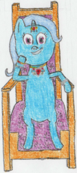 Size: 255x570 | Tagged: safe, artist:mrjaspertucker, trixie, pony, g4, atg 2019, chair, female, horn, horn ring, jewelry, newbie artist training grounds, solo, traditional art
