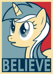 Size: 5075x7115 | Tagged: safe, artist:johnn195cz, lyra heartstrings, pony, unicorn, g4, absurd resolution, believe, female, hope poster, limited palette, poster, propaganda, shepard fairey, solo