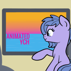 Size: 849x849 | Tagged: safe, artist:lannielona, pony, advertisement, animated, blinking, cloud, commission, gif, looking out the window, ocean, palm tree, seat, sky, solo, sunset, train, tree, your character here