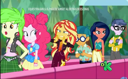 Size: 1165x720 | Tagged: safe, screencap, cherry crash, desert sage, doodle bug, micro chips, pinkie pie, sunset shimmer, equestria girls, equestria girls specials, g4, my little pony equestria girls: better together, my little pony equestria girls: sunset's backstage pass, crossed arms, female, geode of empathy, geode of sugar bombs, magical geodes, male