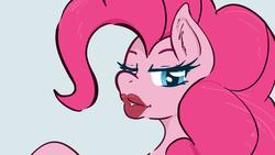 Size: 3840x2160 | Tagged: safe, artist:poneboning, pinkie pie, earth pony, pony, female, lidded eyes, lipstick, looking back, mare, solo