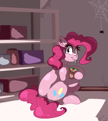Size: 2756x3092 | Tagged: safe, artist:graphene, pinkie pie, pony, spider, g4, atg 2019, female, food, high res, newbie artist training grounds, salad, solo