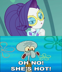 Size: 1617x1872 | Tagged: safe, edit, rarity, equestria girls, equestria girls series, g4, i'm on a yacht, spoiler:eqg series (season 2), blowing a kiss, clothes, dress, geode of shielding, magical geodes, male, oh no he's hot, spongebob squarepants, squidward tentacles, squilliam returns, sunglasses