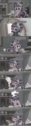 Size: 1336x5388 | Tagged: safe, edit, edited screencap, screencap, petunia petals, earth pony, pony, g4, rainbow roadtrip, bell, book, brochure, bust, chef's hat, comic, container, desaturated, dialogue, discovery family logo, female, flower, glasses, grayscale, hat, hotel, indoors, mare, monochrome, monologue, paintbrush, painting, palette, plate, screencap comic, solo, speech bubble