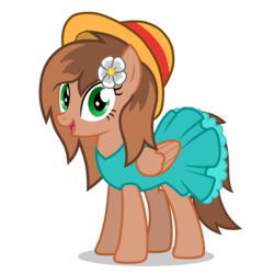 Size: 2800x2800 | Tagged: safe, artist:realgamerkitten, oc, oc only, oc:kathrine, pegasus, pony, clothes, dress, female, flower, flower in hair, hat, high res, looking at you, mare, open mouth, simple background, solo, transparent background