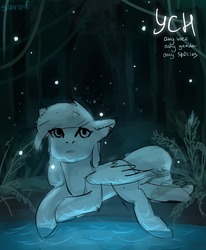 Size: 1418x1722 | Tagged: safe, artist:sinrinf, oc, oc only, pony, any gender, any race, any species, commission, illustration, lake, solo, water, your character here