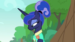 Size: 1920x1080 | Tagged: safe, screencap, princess luna, alicorn, pony, between dark and dawn, g4, alternate hairstyle, beautiful, clothes, eyeshadow, female, frown, hair bun, hawaiian shirt, lidded eyes, looking down, lotta little things, makeup, mare, shirt, solo, tired, vacation