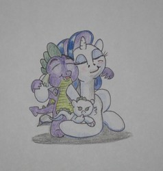 Size: 1012x1064 | Tagged: safe, artist:hillbe, rarity, spike, dracony, dragon, hybrid, g4, female, interspecies offspring, male, offspring, parent:rarity, parent:spike, parents:sparity, ship:sparity, shipping, straight, traditional art, winged spike, wings