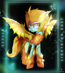 Size: 4300x4770 | Tagged: safe, artist:zidanemina, lightning dust, pony, g4, absurd resolution, anime, armor, crossover, female, mouth hold, saint seiya, wings
